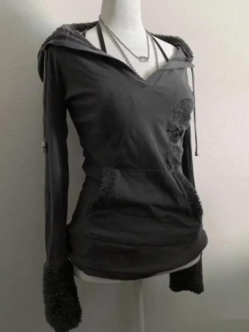 Description Picture 4 of itemAmerican casual gothic retro fashion trend women sportswear hip-hop slim fashion street pullover hooded sweatshirt goth