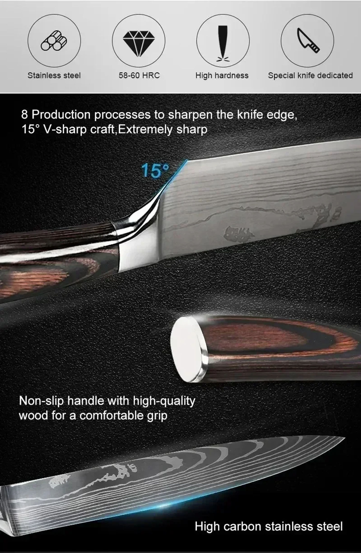 Description Picture 4 of itemDamascus Laser Japanese Chef Knife Scissor Set Professional Kitchen Knives Santoku Knife Stainless Steel Boning Utility Knife