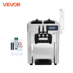 VEVOR Commercial Ice Cream Machine 18-28 L/H Yield 1850W 3-Flavor Countertop Soft Serve Ice Cream Maker Stainless Steel Cylinder