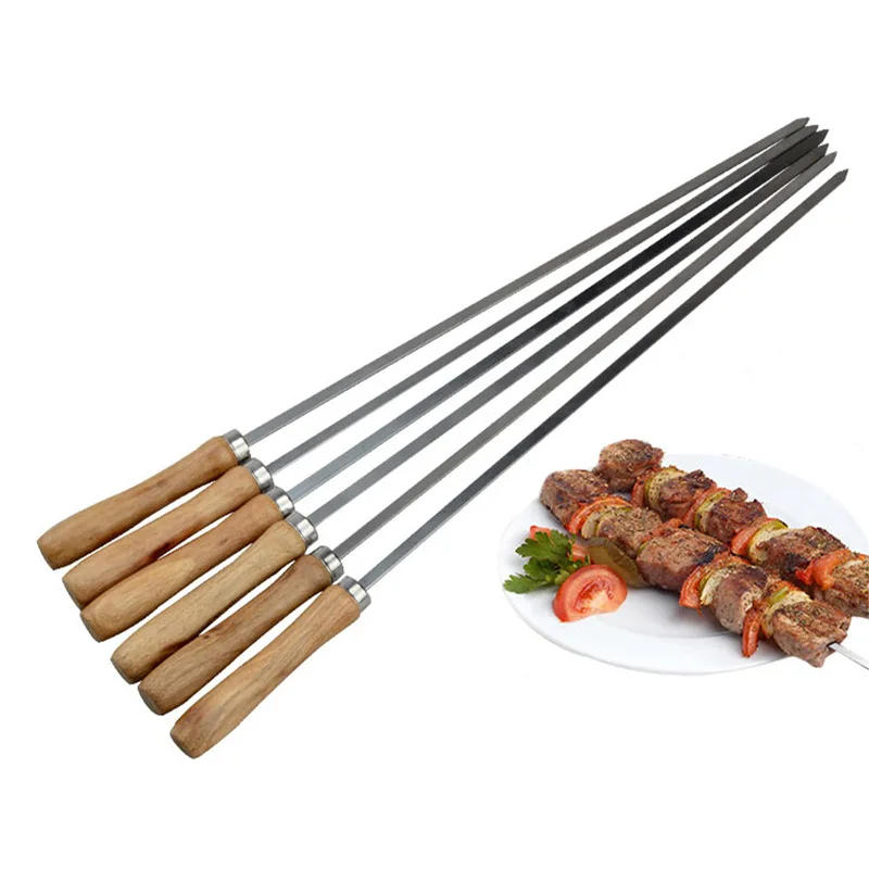 Description Picture 3 of item6Pcs 42cm Stainless Steel Barbecue Skewer Wide BBQ Sticks Flat BBQ Fork Outdoor Camping Picnic BBQ Utensil Kitchen Accessories