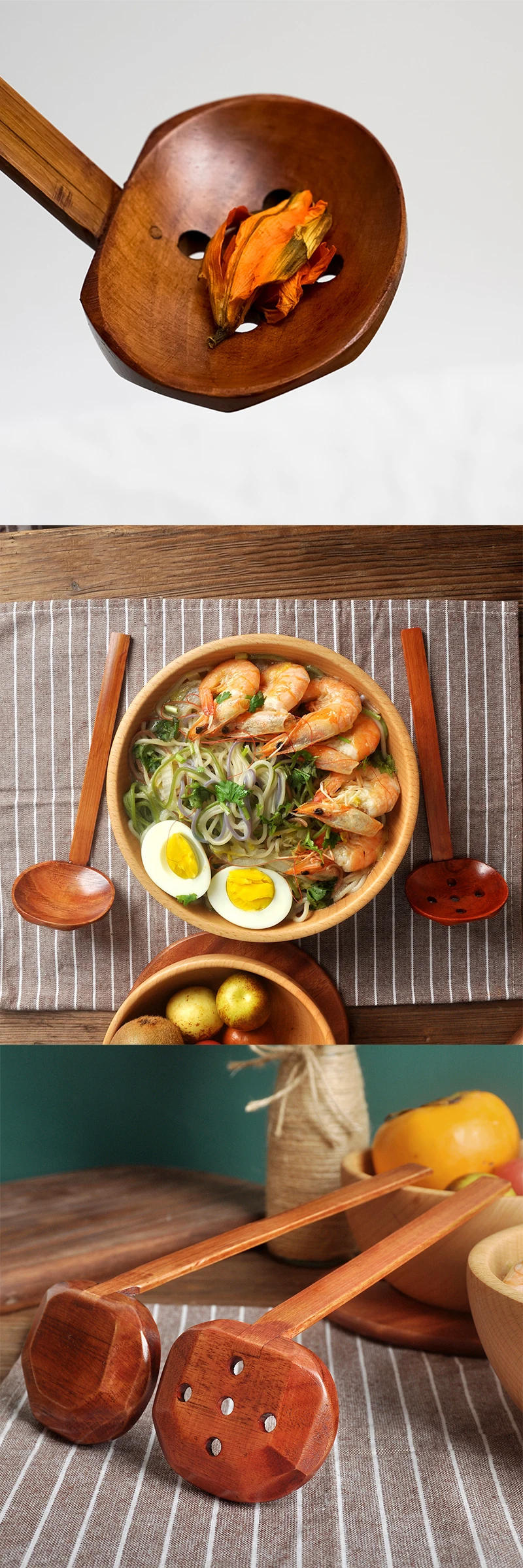 Description Picture 4 of itemJapanese Wooden Spoon Kitchen Ladles Soup Spoon Japanese Big Ramen Spoon Soup Noodle Hot Pot Strainer Recyclable Tableware