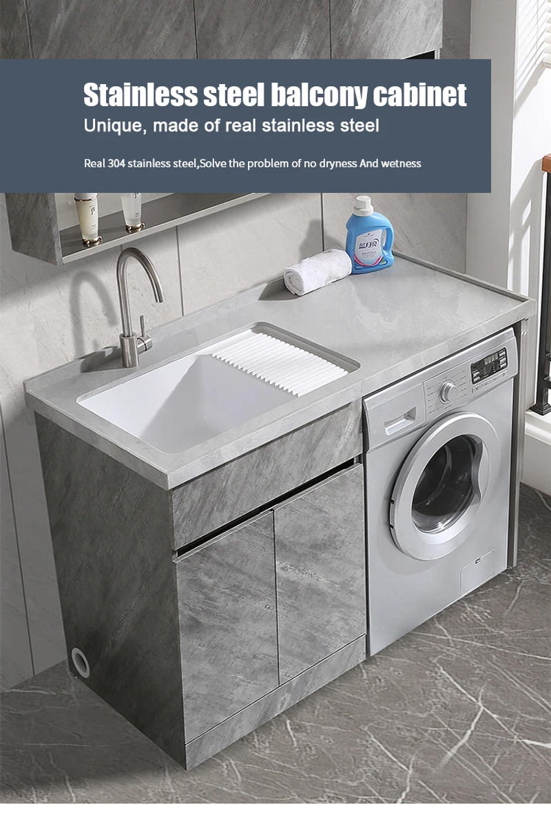 Description Picture 2 of itemHot Sale Bathroom Furniture Laundry Sink Cabinet Combo Waterproof Washing Machine Cabinet