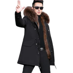Men Plush Coats Fox Hair Inner Liner Detachable Collar Long Fur Parkas Fur Jacket Tops Faux Fur Coat Loose Outerwear Thick Warm