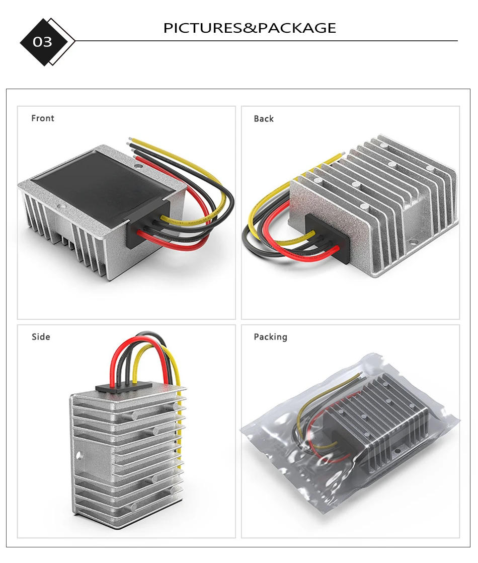 Description Picture 6 of item18V-90V to 12V 8A-15A automotive voltage regulator DC DC converter 24V36V48V60V72V to 12V Step Down Transformer Car Power Supply