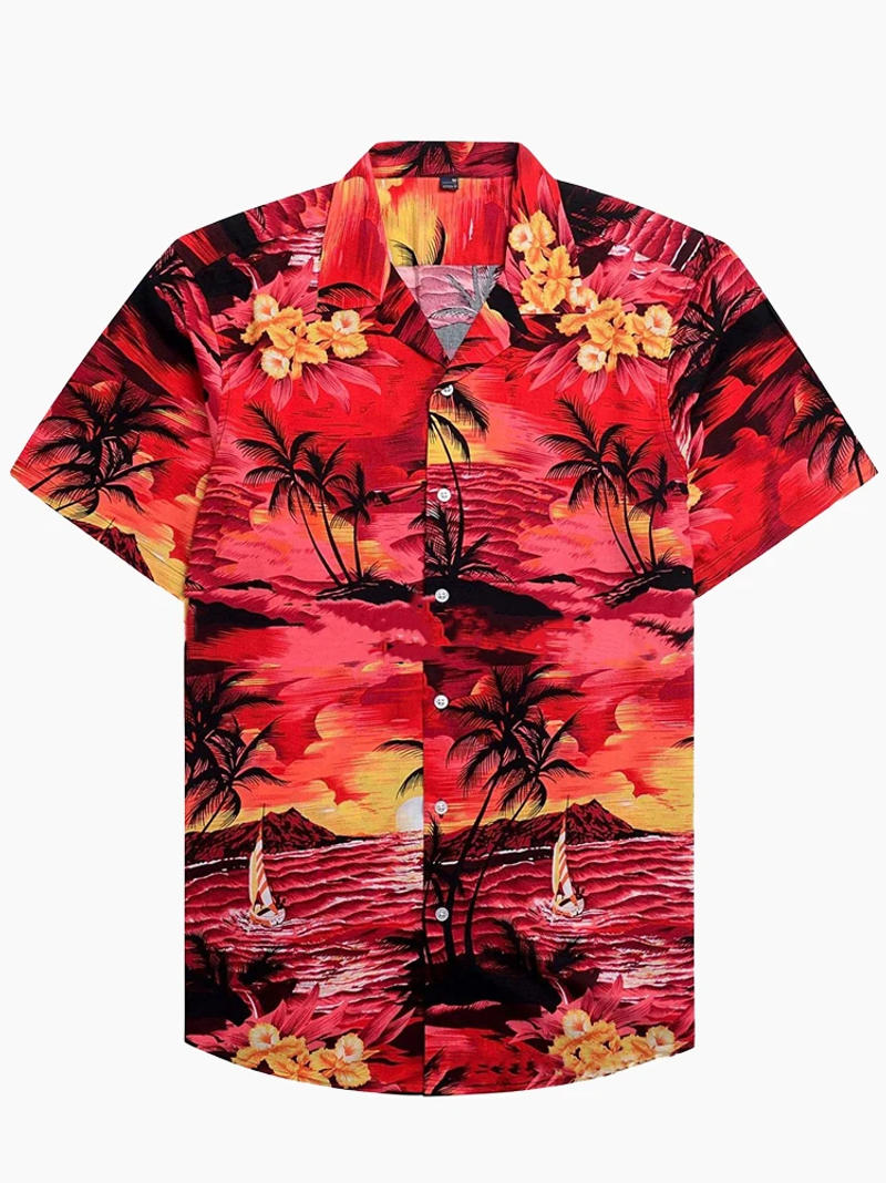 Description Picture 6 of itemMen Button Down Loose Gift Holiday Fashion Polyester Casual Tropical Summer Beach Short Sleeve Lightweight Hawaiian Shirt Party