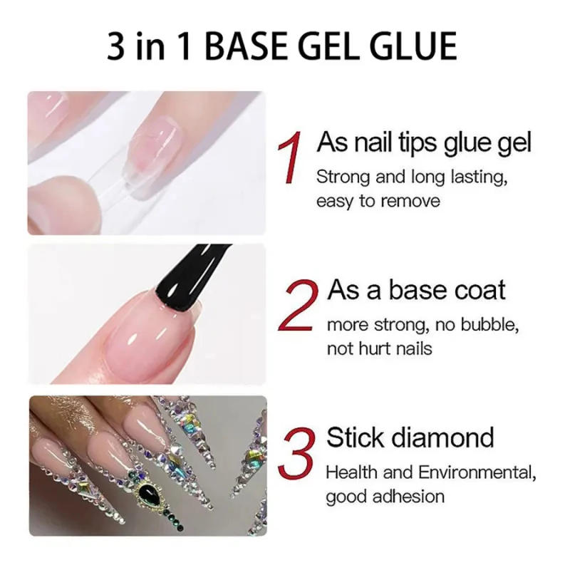 Description Picture 4 of itemJillnails 60ML Nail Glue Base Coat for False Nails Tips Rhinestones Gel 3 in 1 Clear Extra Strong UV LED Lamp