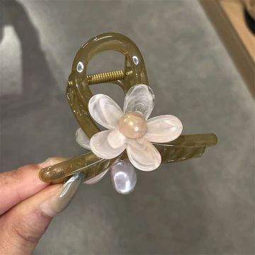 Korean Jelly Color Semi Transparent Grip Flower Clip Half Tied Hair Small Shark Clip Sweet Cross Broken Hair Clip Accessories