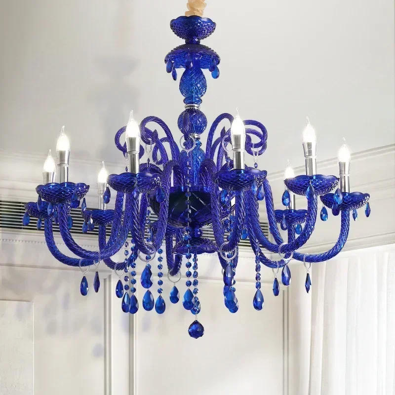 Description Picture 2 of itemModern Blue Color Crystal Chandelier Deco Pendant for Dining Room Lamp Household Light Clothing Store Bedroom Lighting Fixtures