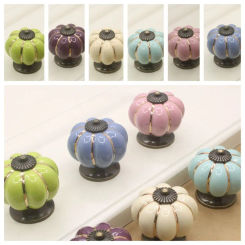 Single Hole Ceramic Pumpkin Handle Leopard Pattern European Style Door Pull Handles Round Vintage Cabinet Knob Kitchen