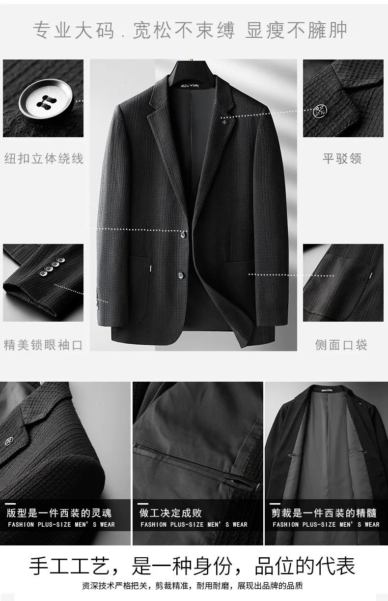 Description Picture 5 of itemNew Arrival Fashion Suepr Large Men's Business Casual Plaid Suit Coat Autumn and Winter Blazer Plus Size XL2XL3XL4XL5XL6XL7XL