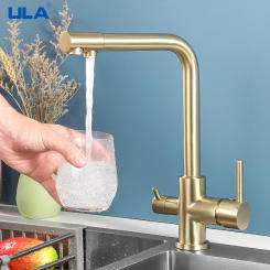 ULA Filtered Kitchen Faucet Gold Purifier Faucet Dual Sprayer Drinking Water Mixer Tap Nozzle Brass Kitchen Sink Mixer Torneira