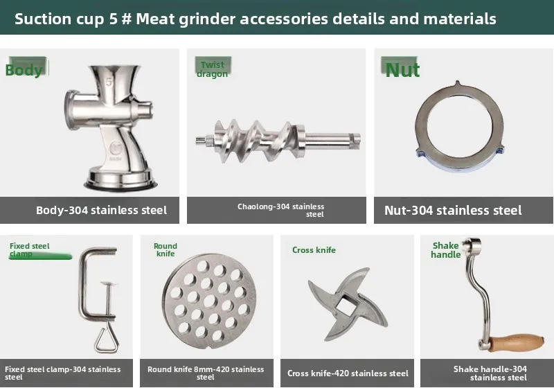 Description Picture 3 of itemManual Meat Grinder, Hand Crank Meat Mincer for Home Kitchen Stainless Steel Blades, Non-Slip Base, Easy to Clean