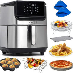 Evolution Air Fryer 6.8 Quart Stainless Steel Ceramic Cooking Basket with Deluxe Accessory Kit and Recipe Book