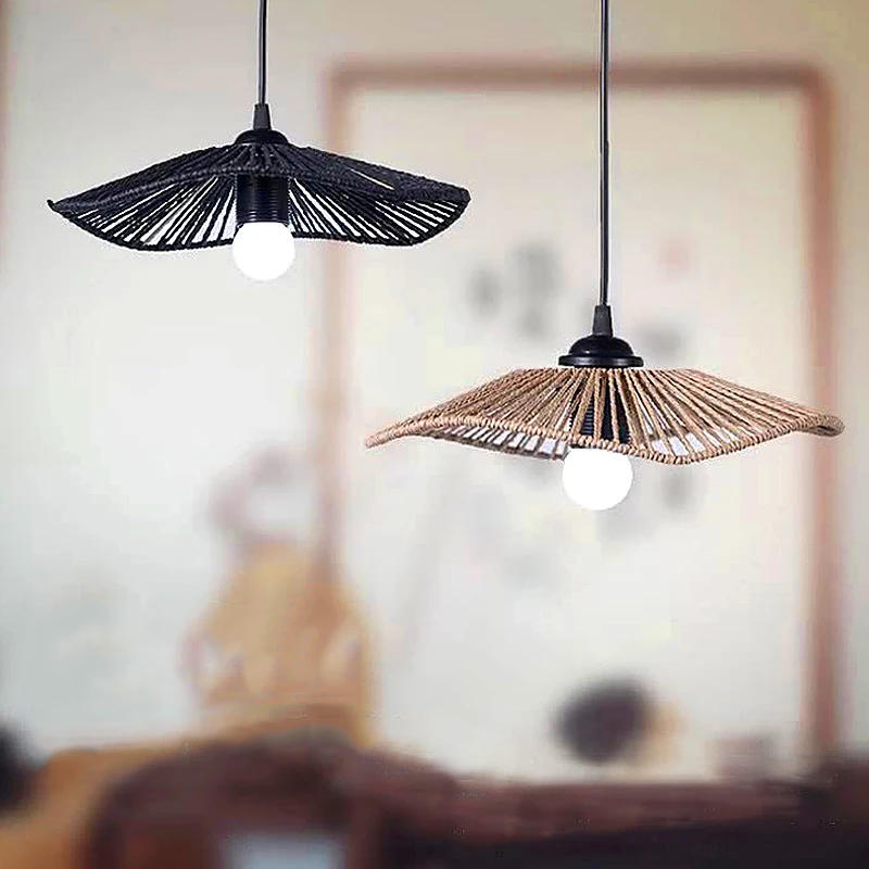 Description Picture 3 of itemNordic Simple Rattan Lamp Shade Geometric Paper Rope Handwoven Lampshade Light Cover Chandelier Hanging Wicker Woven Lamp Shade