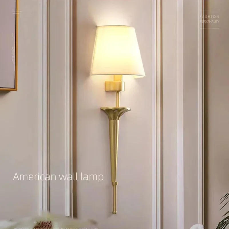 Description Picture 2 of itemOUFULA American Brass Wall Lamp Indoor Living Room Bedroom Bedside Lamp Retro villa Hotel Corridor Hallway luminária מנורת קיר