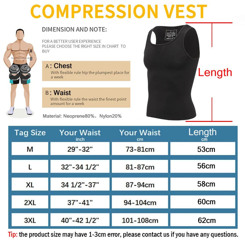 Description Picture 5 of itemMens Compression Shirts Slimming Body Shaper Vest Workout Tank Top Tummy Control Shapewear Abs Abdomen Corset Undershirt
