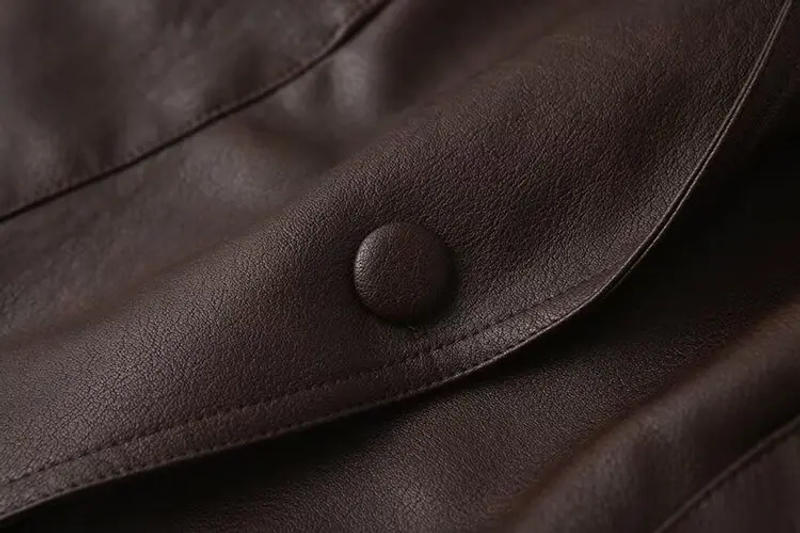 Description Picture 6 of itemCool and elegant style American high-end design retro irregular temperament with belt waist leather jacket PU jacket top