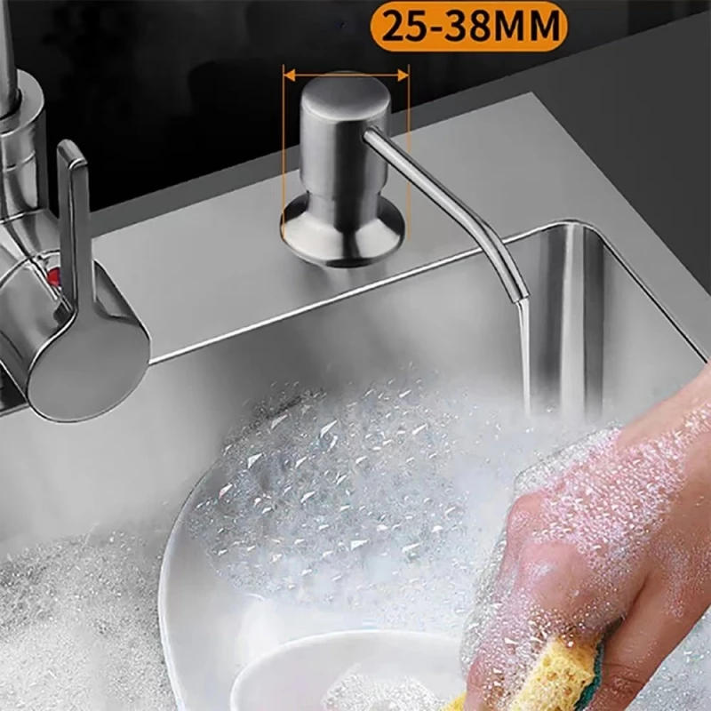 Description Picture 3 of itemSoap Liquid Dispenser White/Beige ABS+Stainless Steel Kitchen Sink Dispenser Manual Liquid Soap Dispenser Bottle 400 ML