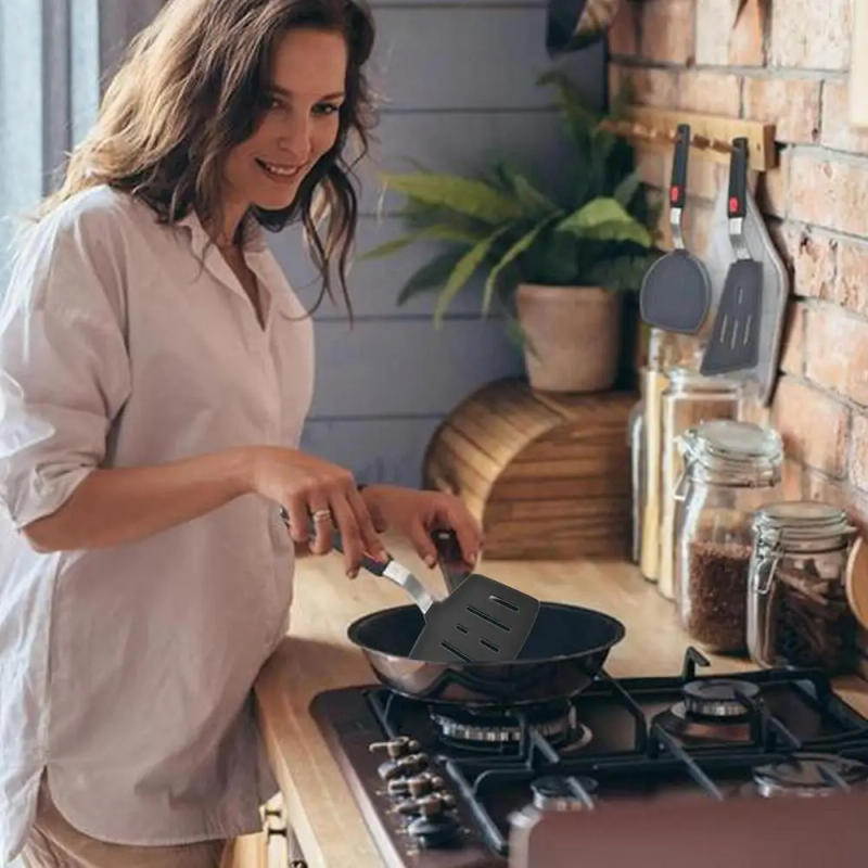 Description Picture 3 of itemFrying Spatula Non-Stick Slotted Turner Kitchenware Turner Spatula Shovel Stainless Steel Silicone Steak Spatula KitchenFlip