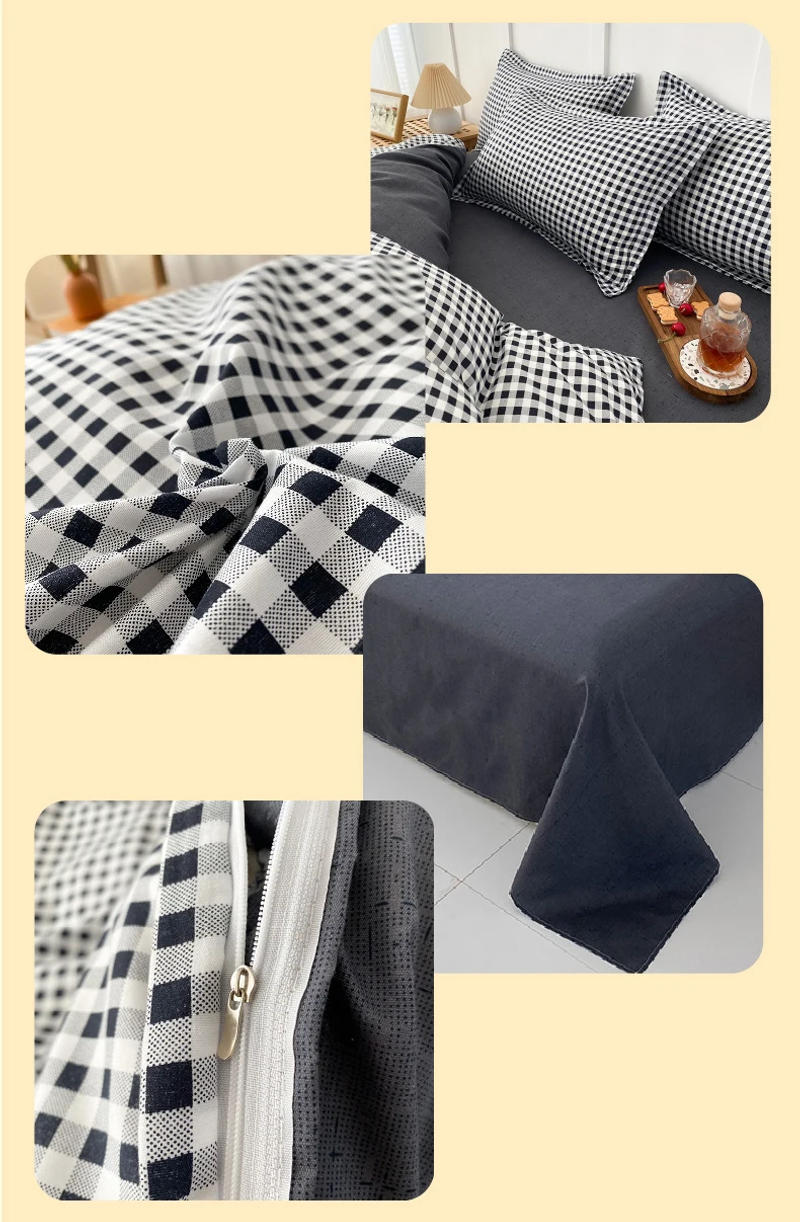 Description Picture 6 of itemBlack White Small Checks Printed Bed Set Floral Duvet Cover Pillowcase Bedding Set Bed Sheet Quilt Cover Single Queen King Size