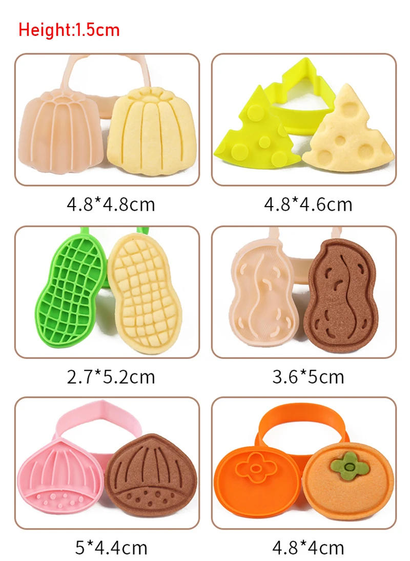 Description Picture 6 of itemCute Chestnut Canele Cheese Peanut Pattern Cookie Cutter Mold Plastic Biscuit Embossing Press Stamp Baking Cake Decorating Tool