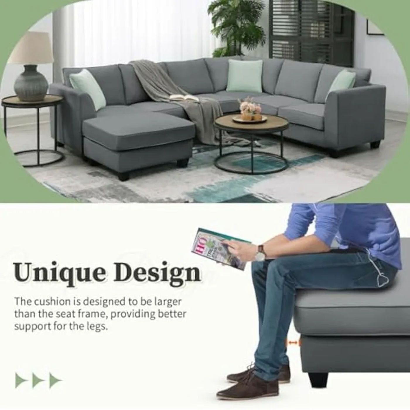 Description Picture 4 of itemSofa Couches Living Room Sets, 7-Seats Modular Sectional Sofa with Ottoman, 112 * 87" L-Shape Sofa Corner Couch with 3 Pillows