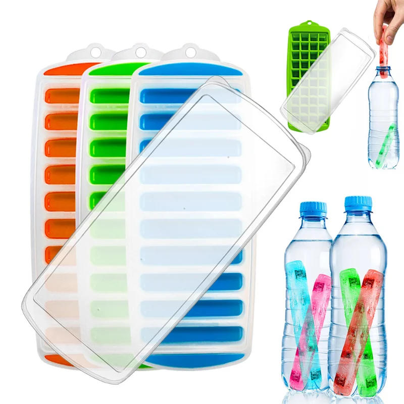 Description Picture 2 of itemPop Out Plastic Ice Cube Tray with Lid Reusable Ice Stick Tray Mold for Water and Sport Bottles BPA Free Ice Tube Making Trays