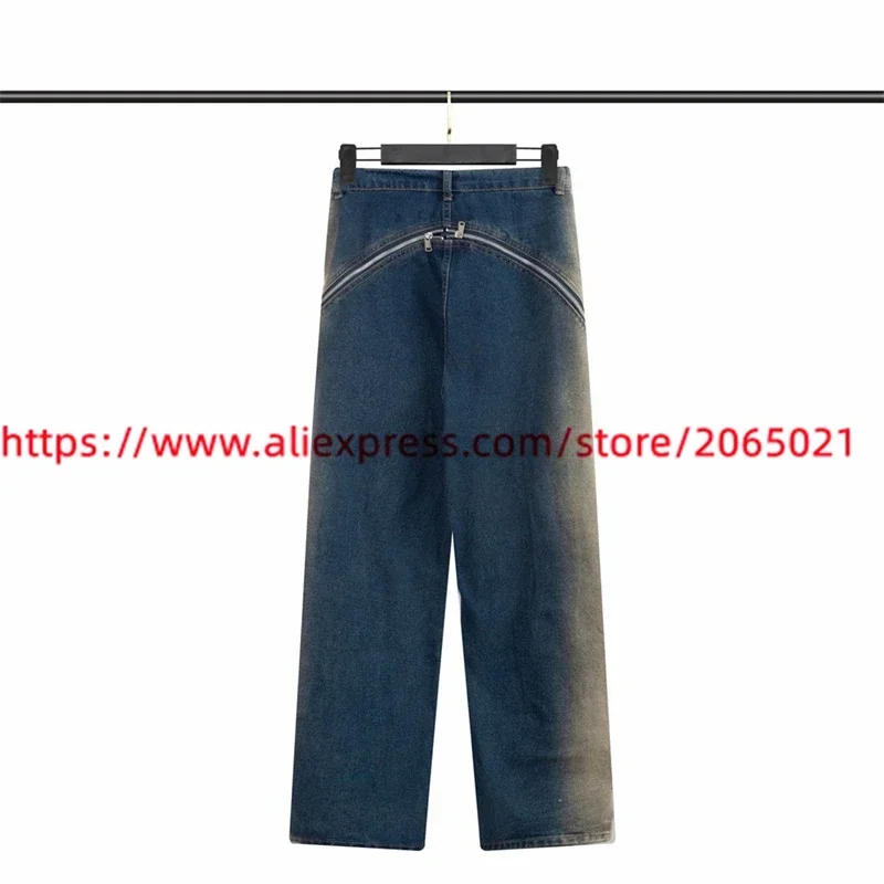 Description Picture 3 of itemMulti Zipper Loose Straight Leg Floor Mop Jeans Men Women Kanye West Hip Hop Denim Pants