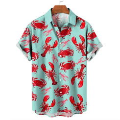 Hawaiian Lobster 3d Print Shirt Fashion Short Sleeve Large Size Shirts Summer Vacation Beachwear Casual Graphic Male Tops