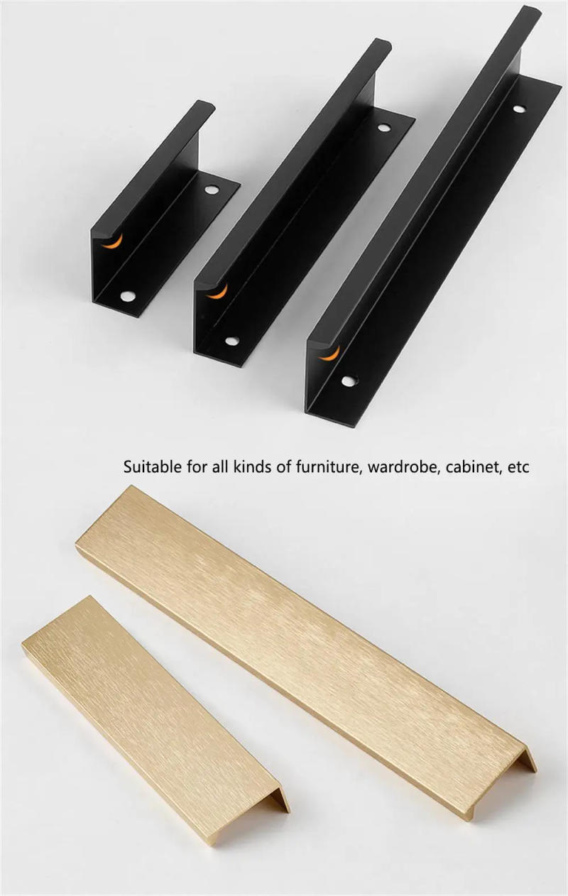 Description Picture 2 of itemNon-punch Furniture Handle Brushed Gold Silver Matte Black Lacquer White Cabinet Handles Hidden Handles for Cabinets and Drawers