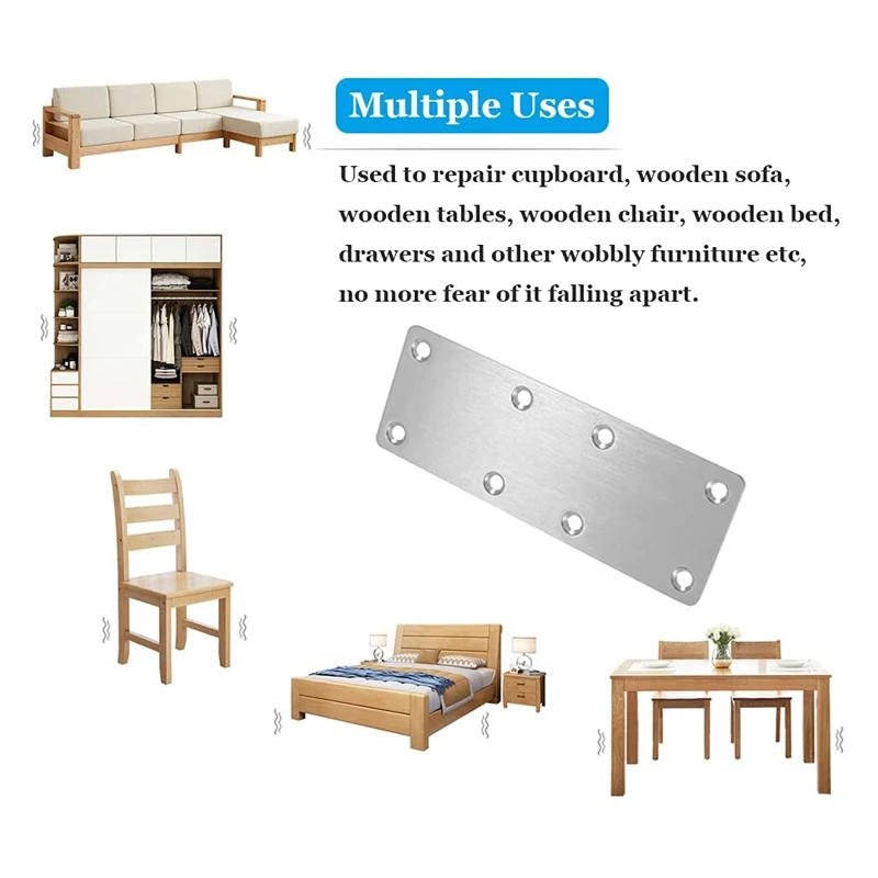 Description Picture 6 of item4 PCS Straight Bracket Flat Mending Plate Stainless Steel Brace With Screws For Furniture Wooden Door Wood