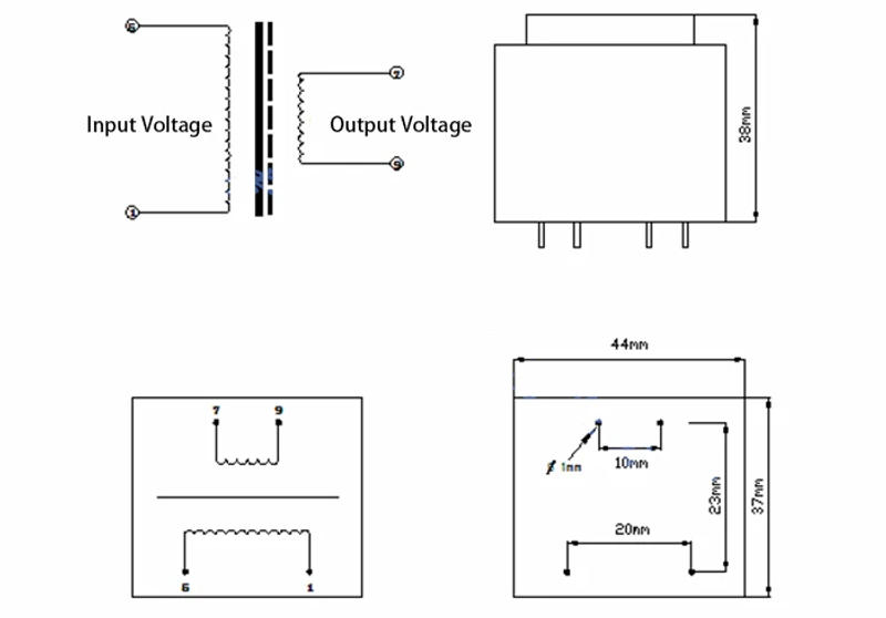 Description Picture 2 of itemEI41 5W 5VA AC 220V To AC 9V 12V 15V Mini Sealed Type Plug In PCB Board 4P 2+2 Pin Power Single Phase Encapsulated Transformer