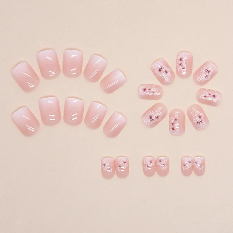 Description Picture 4 of item24 PCs Short French Simple Gradient Flower Nails with 1 Jelly Glue and 1 Nail File