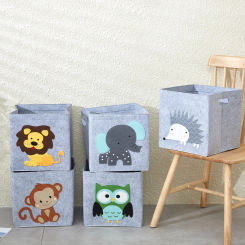 9.8in Cube Folding Thickened Felt Fabric Storage Box For Cartoon Toys Organizer Home Laundry Basket Clothes Storage Basket