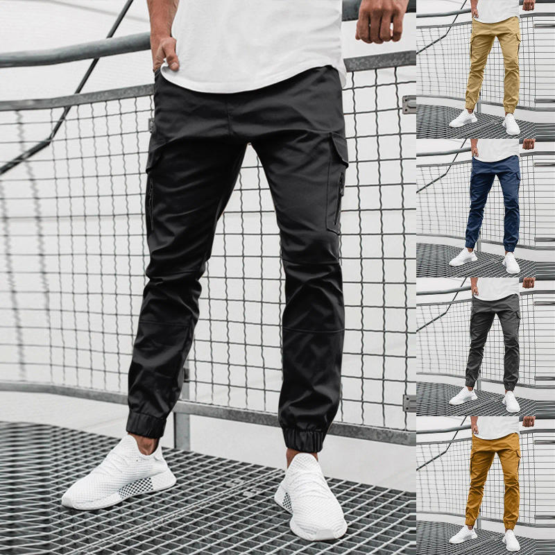 Description Picture 2 of itemHip-Hop Side Zipper Pockets Men Cargo Pants Casual All Solid Color Overalls Sports Jogger Trousers Fashion Beach Pockets Pants