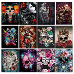 RUOPOTY Frame DIY Painting By Numbers Adults Crafts Skull Coloring By Numbers Acrylic Paint On Canvas Hand Painted Kits Oil Pain