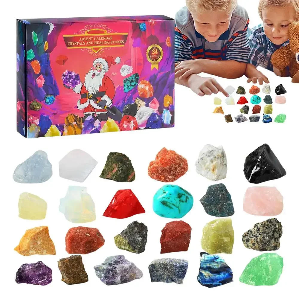 Description Picture 3 of itemChristmas Advent Calendar 24 Days Natural Crystal Gemstone Stone Minerals Box Complete Rock Collection Christmas Kids Gift