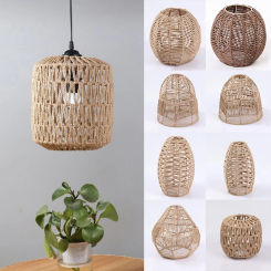 Imitation Rattan Weave Lamp Shade Boho Handwoven Paper Rope Light Cover Chandelier Pendant Lampshades Restaurant Bedroom Decor