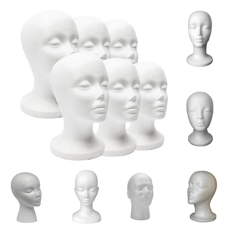 Description Picture 2 of item1pcs Female Styrofoam Foam Mannequin Manikin Head Model Hat Glasses Wig Display Male White Foam Mannequin Head Holder Stand Rack