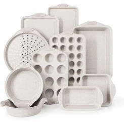 Nonstick Stackable Bakeware Set - Durable, Easy Release Baking Set, Cream, 10 Pcs