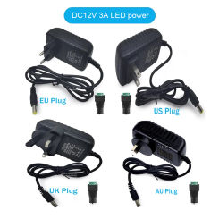 DC 12V Adapter AC100-240V Lighting Transformers OUT PUT DC12V 2A Power Supply for LED Strip +Connector