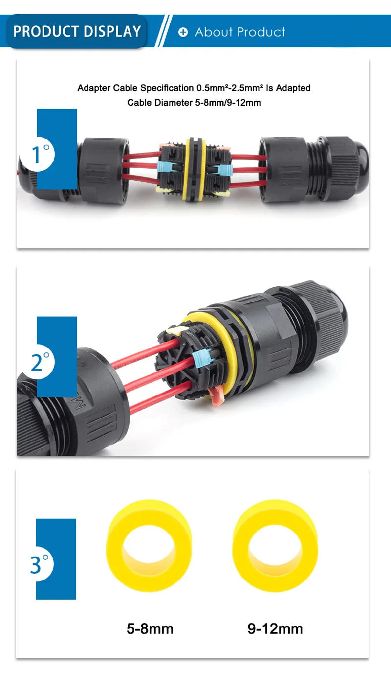 Description Picture 6 of itemIP68 M20 Waterproof Connector Quick Wiring Terminal 2/3 Pin Screw Connectors Outdoor LED Light Electric Cable Wire Junction Box