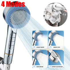 4 Modes Massage Shower Head Button Switch Large Flow Anti-bifurcation Silicone Water Outlet Water Saving Bathroom Shower Head