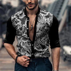 Men's Luxury Designer Design Party Fashion Lapel Button Down Shirt Spring Summer Autumn Soft Comfortable Men's Dress Tops