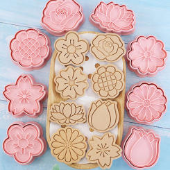 8Pcs/Set Cookie Cutters Plastic 3D Flower Shape Cartoon Pressable Biscuit Mold Cookie Stamp Kitchen Baking Pastry Sugarcraft