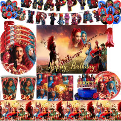 Disney Descendants The Rise of Red Party Supplies Tableware Balloon Backdrop Cake Topper for Kids Birthday Party Baby Shower