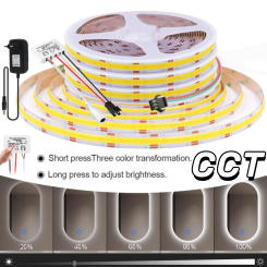Touch Dimmable CCT COB LED Strip Light 12V 24V High Density 608LEDs/m 2700K to 6500K Adjustable Flexible COB LED Tape For Mirror