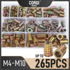 70-265 Pieces M4 M5 M6 M8 M10 Metric Threaded Inserts Nuts Assortment Kit Zinc Alloy Wood Furniture Hex Socket Bolt Connector