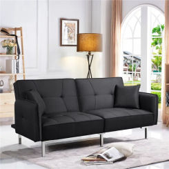 Alden Design Fabric Covered Futon Sofa Bed with Adjustable Backrest Black living room sets sofa