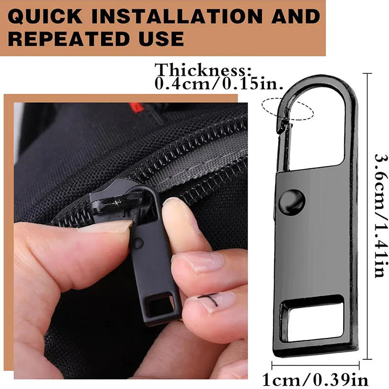 Description Picture 4 of item5/10Pcs Zipper Slider Puller Replacement Instant Zipper Tab Repair Zippers Handle Mend Fixer Buckle for Suitcase Sewing Craft